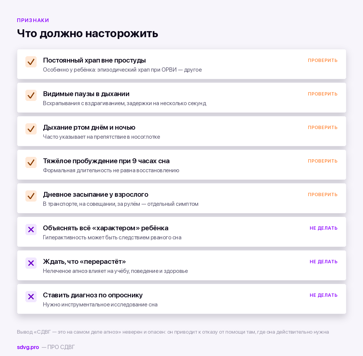 Настораживающие признаки нарушений дыхания во сне