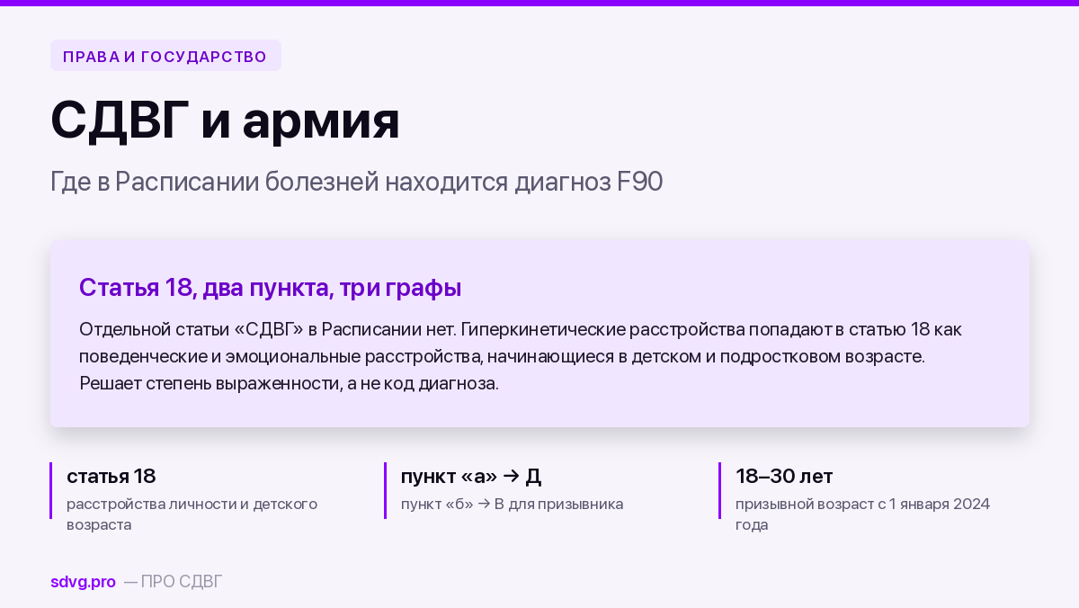 СДВГ и армия: категория годности и статья 18 2 СДВГ и армия: статья 18 расписания болезней