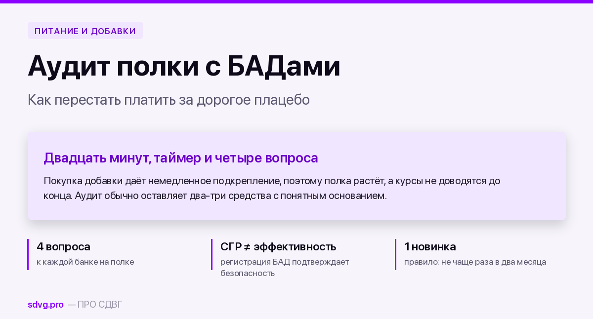 Аудит полки с БАДами при СДВГ