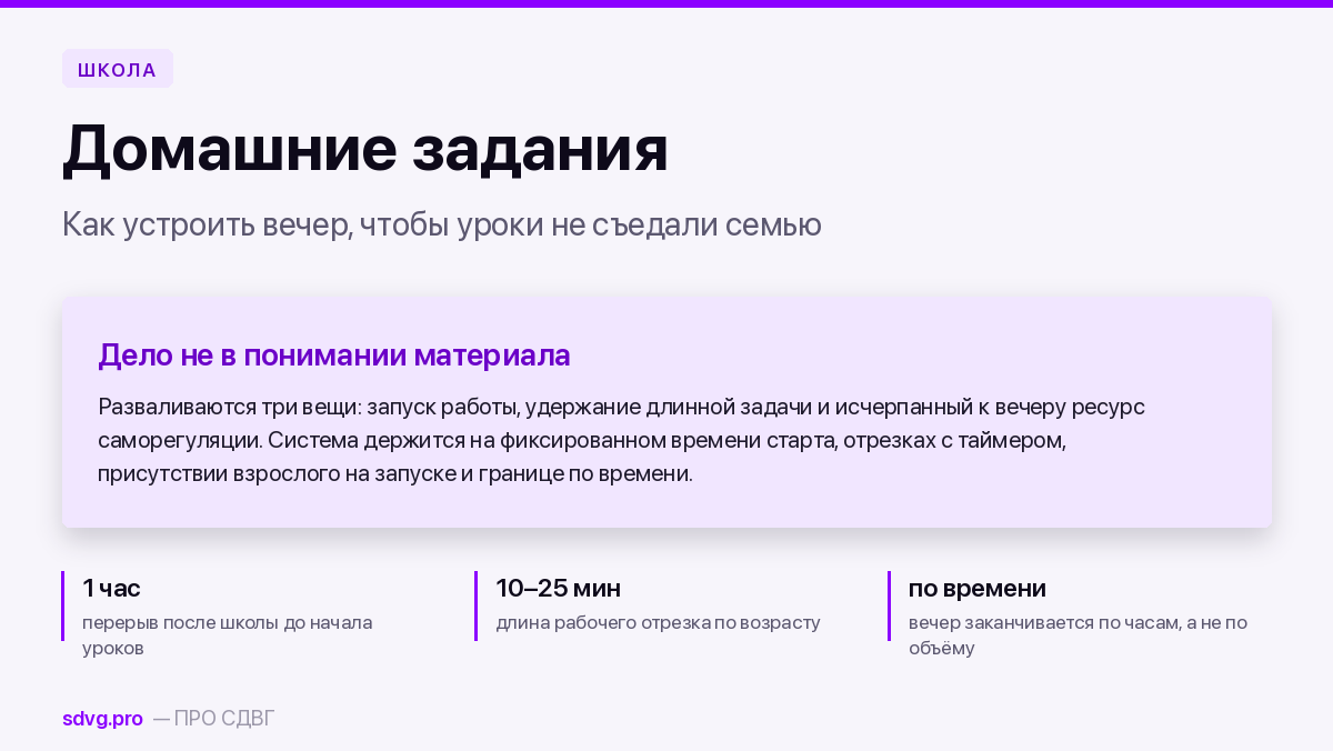 Домашние задания при СДВГ: система вечера