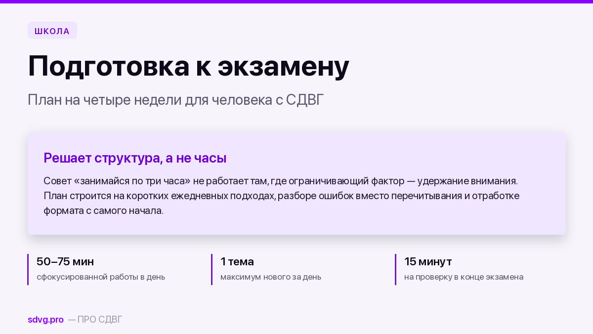 Подготовка к экзамену при СДВГ: план на 30 дней 2 План подготовки к экзамену при СДВГ
