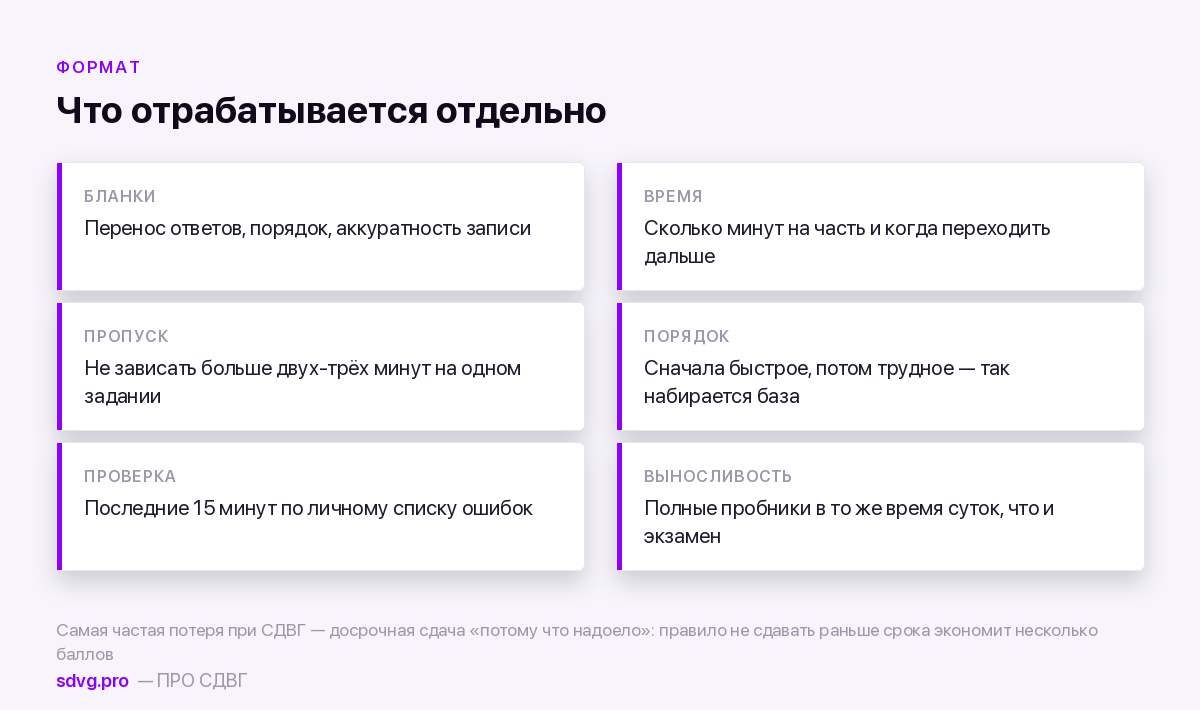 Подготовка к экзамену при СДВГ: план на 30 дней 4 Что отрабатывать в формате экзамена