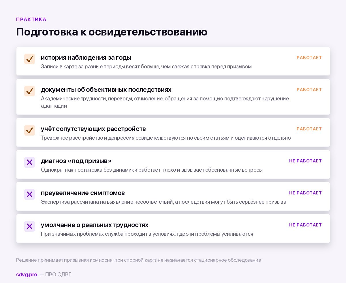Что помогает и что мешает на освидетельствовании