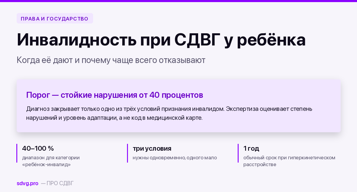Инвалидность при СДВГ у ребёнка