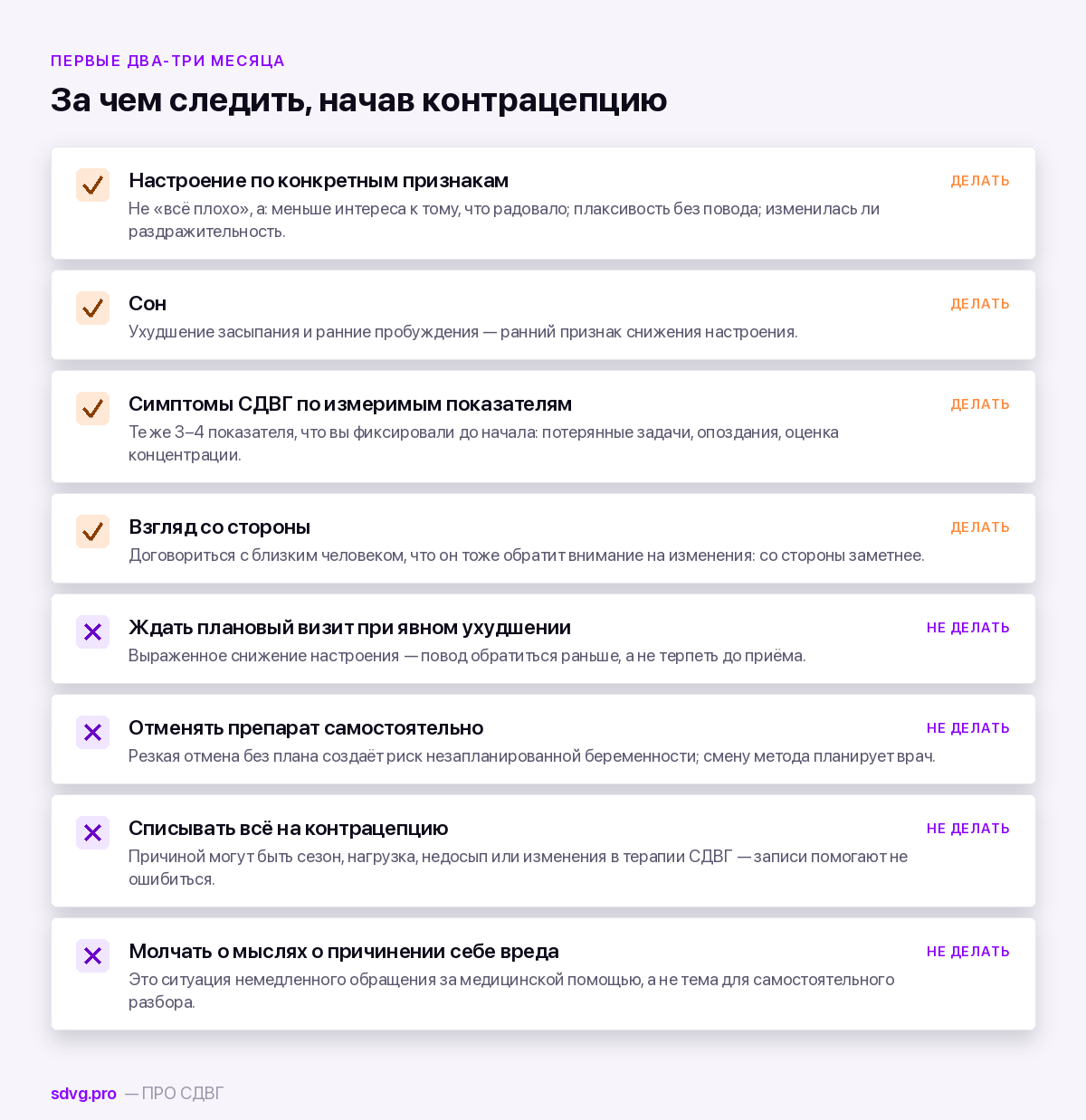 За чем следить в первые месяцы приёма гормональной контрацепции при СДВГ