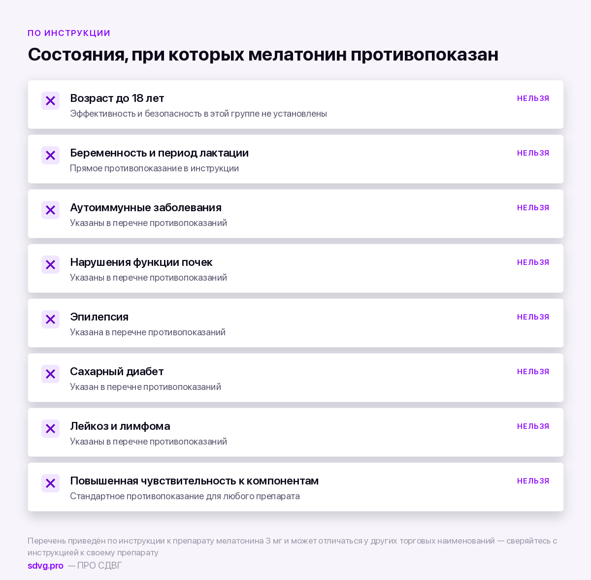 Противопоказания к приёму мелатонина