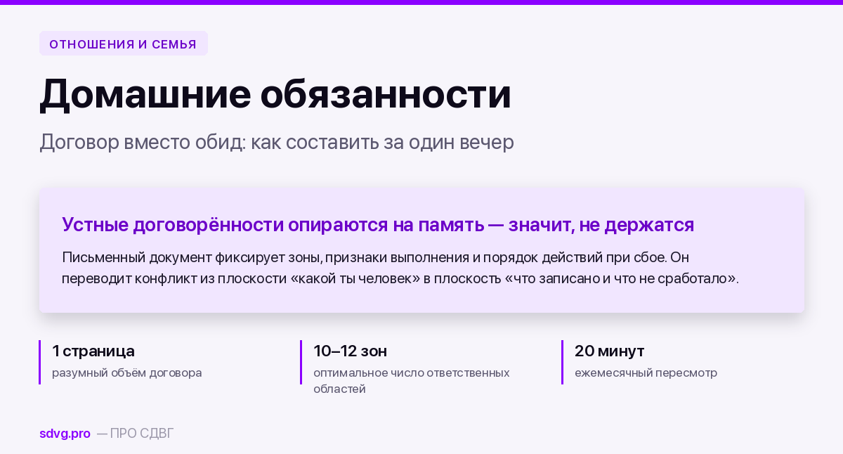 Договор о домашних обязанностях при СДВГ