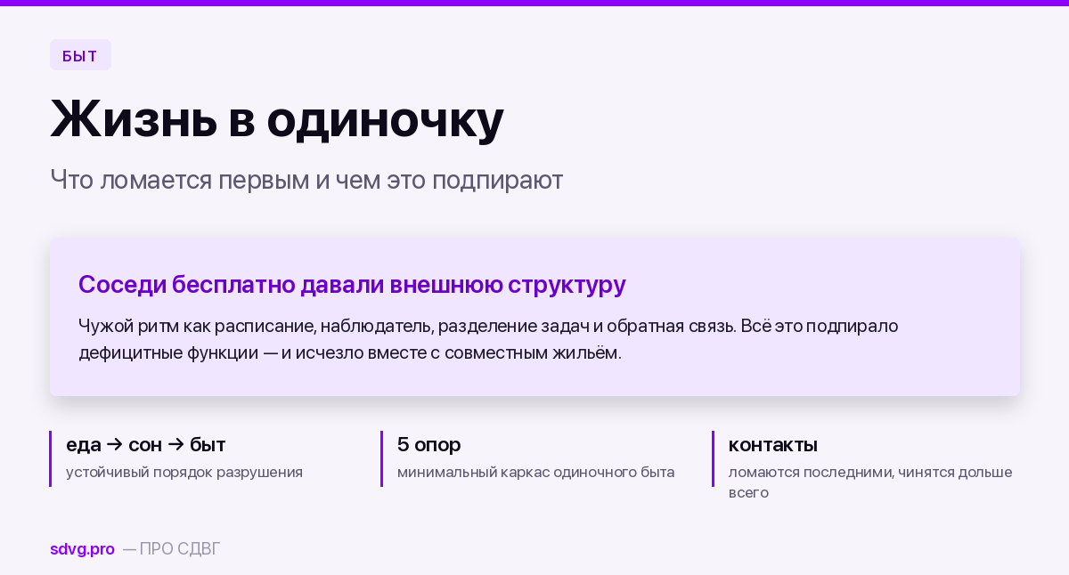 Жизнь в одиночку с СДВГ: что ломается первым 2 Жизнь в одиночку с СДВГ: что ломается первым