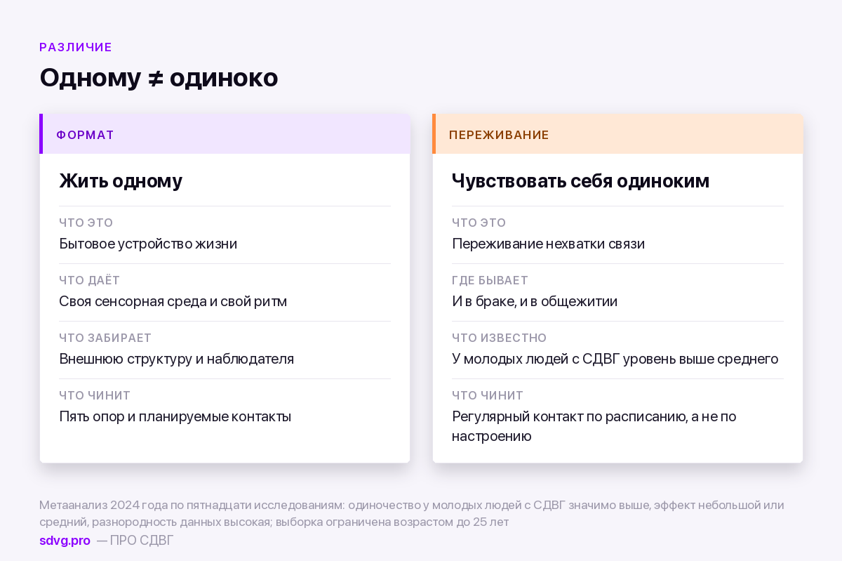 Жизнь в одиночку с СДВГ: что ломается первым 6 Разница между жизнью в одиночку и чувством одиночества