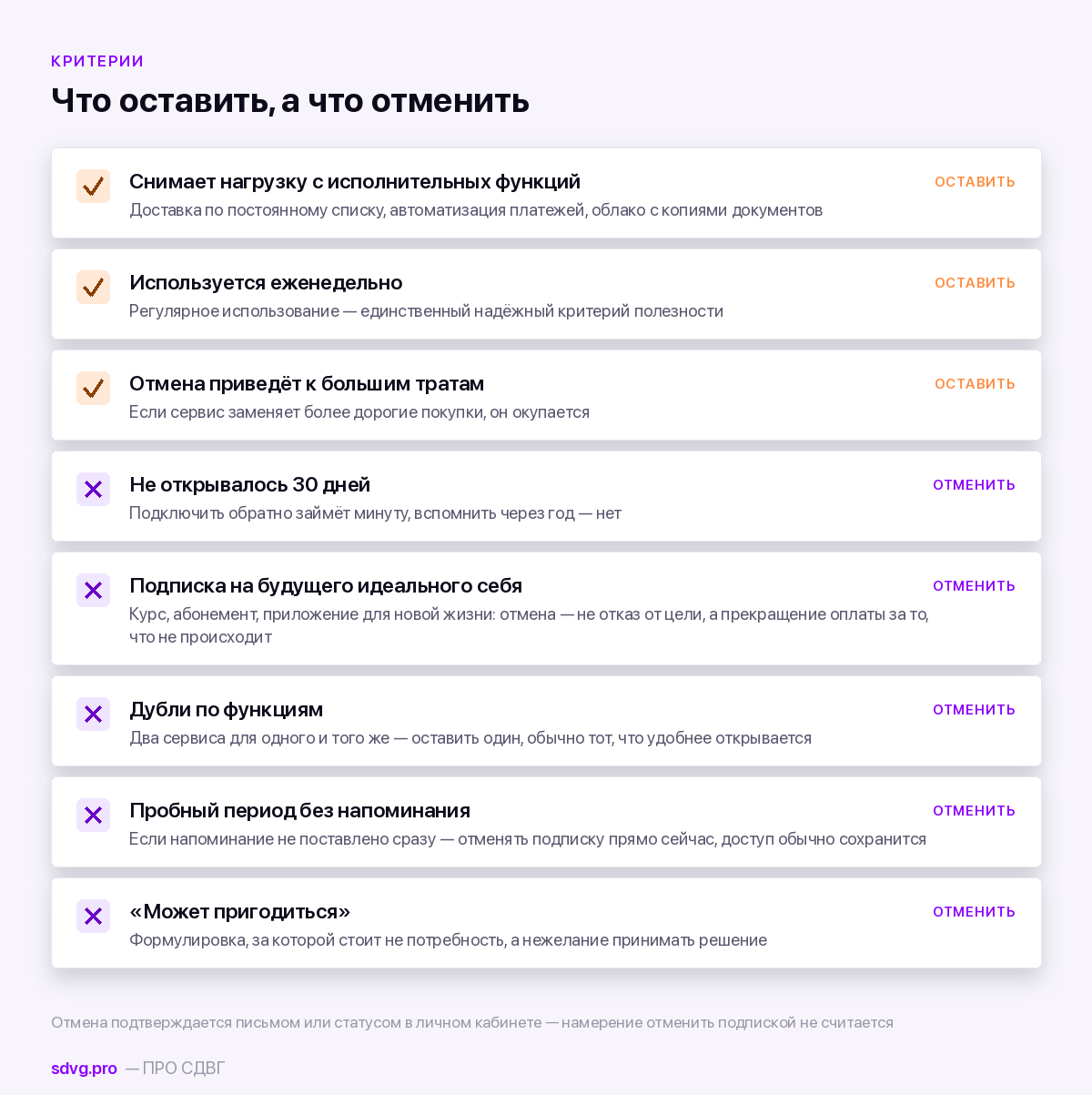 Что отменять и что оставлять из подписок
