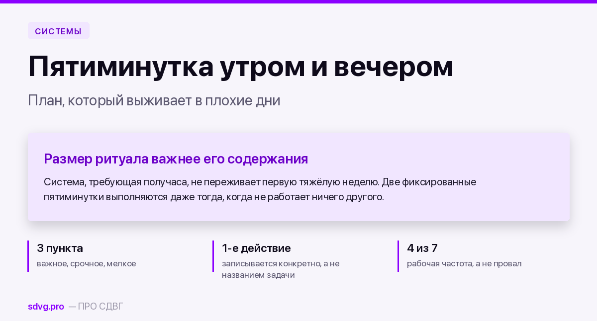 Пятиминутка планирования при СДВГ