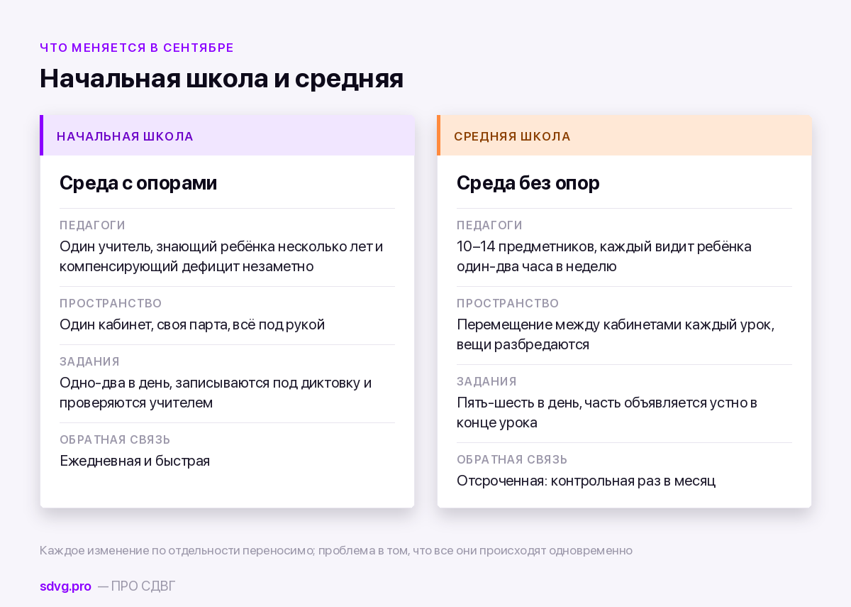 Переход в среднюю школу при СДВГ: почему всё разваливается в 5 классе 3 Начальная и средняя школа: что меняется для ребёнка с СДВГ