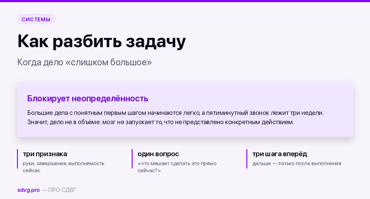 Как разбивать задачу при СДВГ
