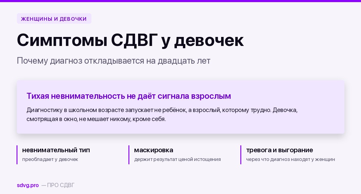 Симптомы СДВГ у девочек и причины поздней диагностики