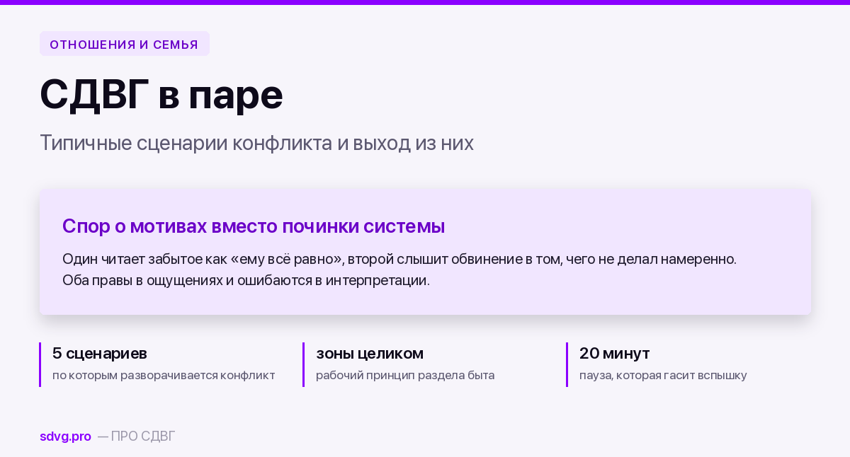 СДВГ в паре: типичные сценарии конфликта