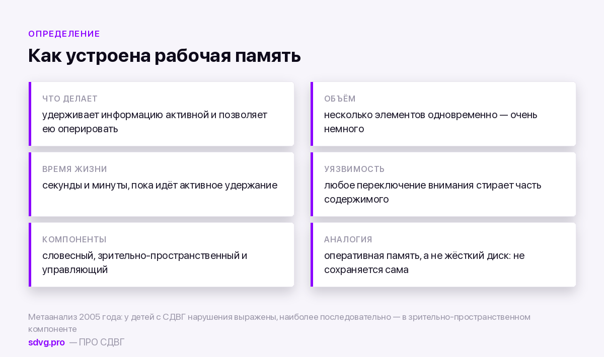 Основные свойства рабочей памяти