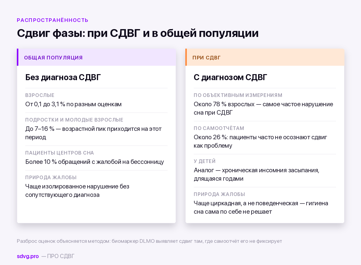 Задержка фазы сна при СДВГ и в общей популяции