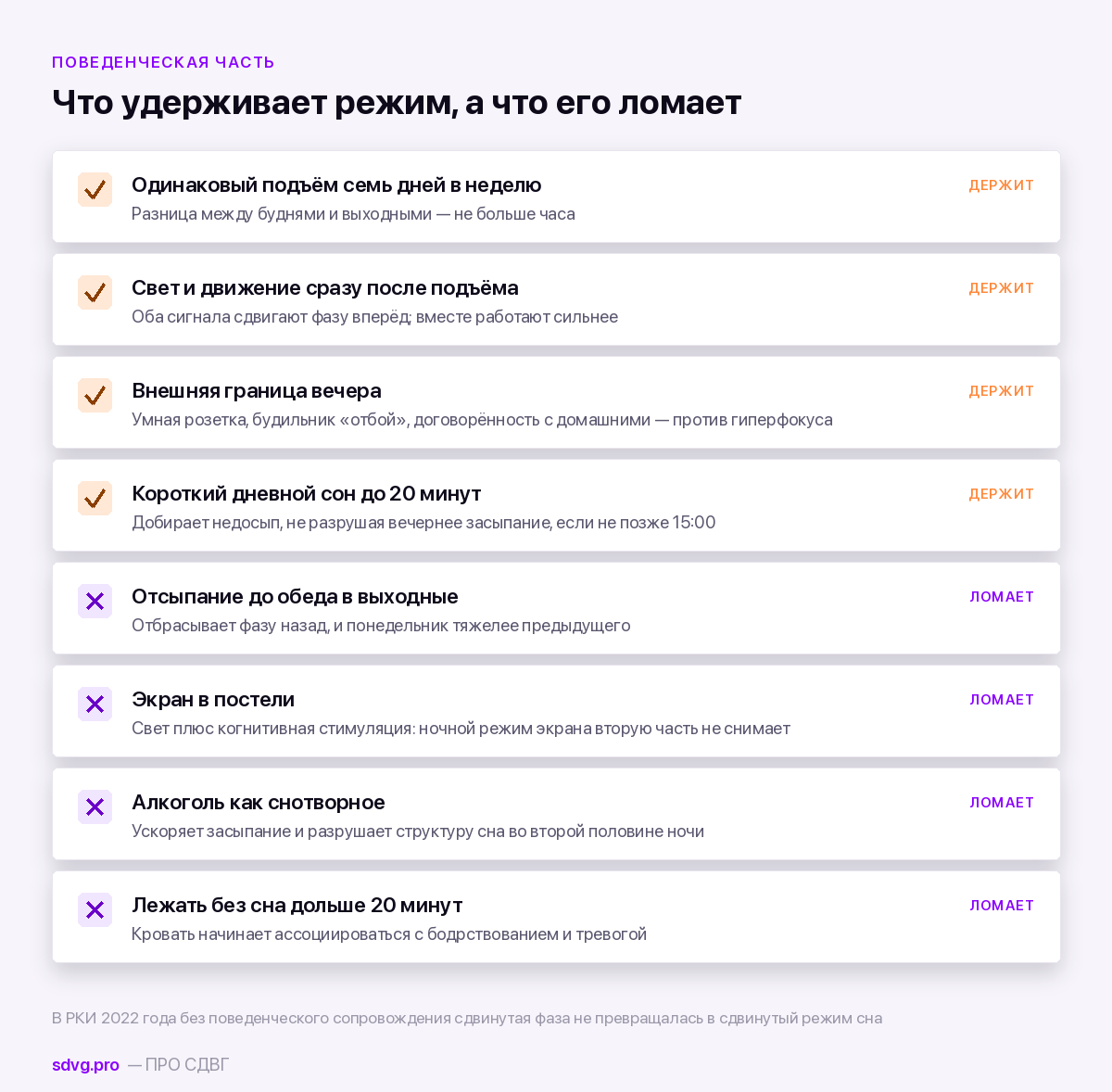 Что удерживает и что разрушает сдвинутый режим сна