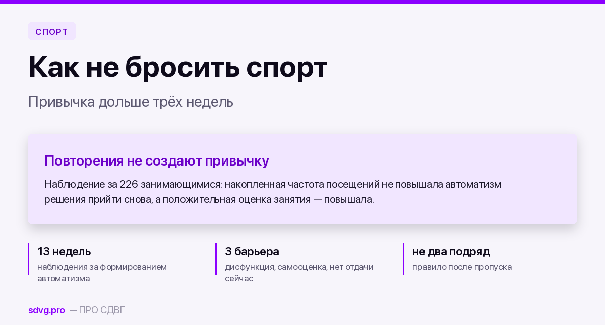 Спорт при СДВГ: как удержать привычку дольше трёх недель 2 Спорт при СДВГ: как удержать привычку дольше трёх недель