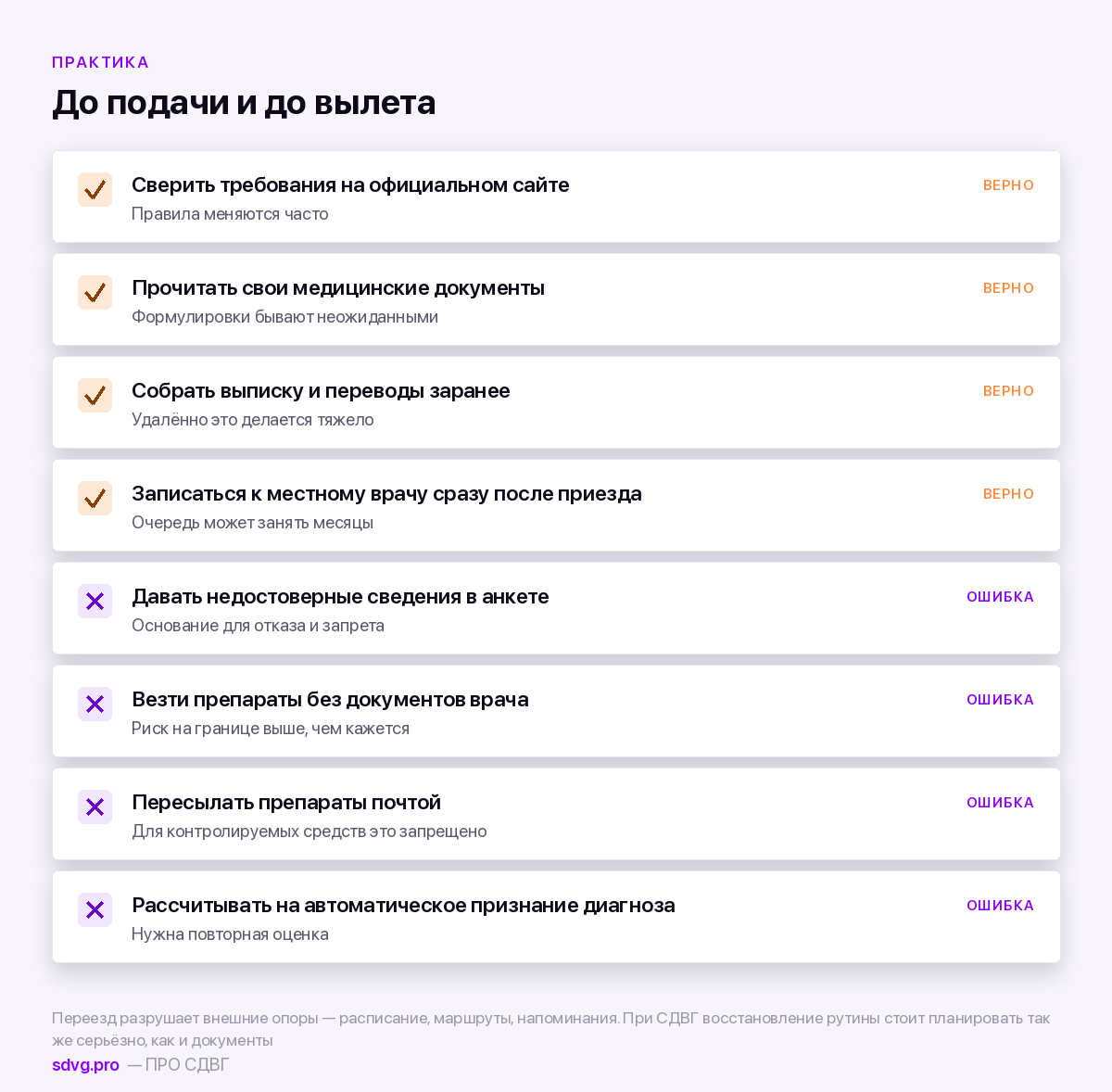 Чек-лист подготовки к визе и переезду при диагнозе СДВГ