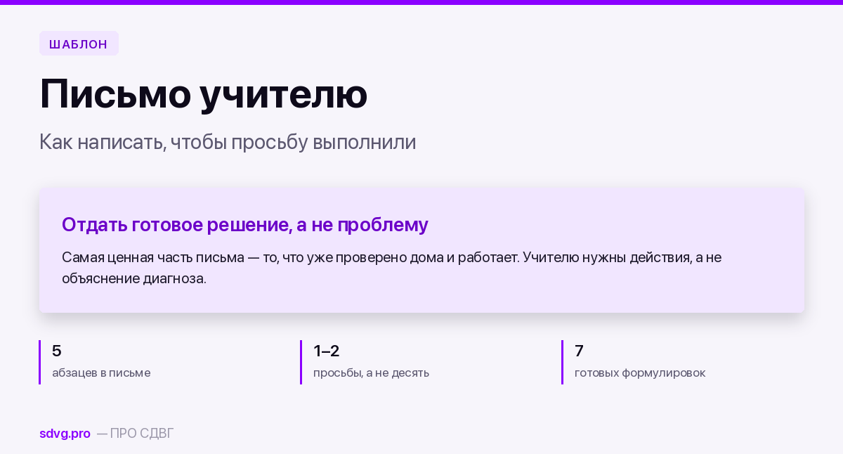 Письмо учителю о ребёнке с СДВГ: готовый шаблон
