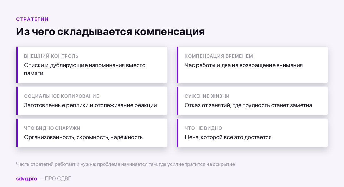 Четыре стратегии маскировки СДВГ у взрослой женщины