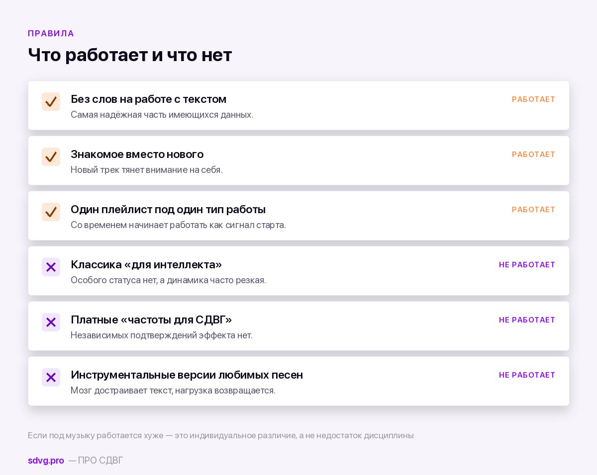 Музыка для концентрации при СДВГ: что работает и по каким правилам 4 Правила подбора музыки как фона и распространённые ошибки