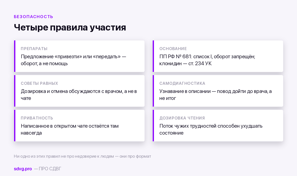 Четыре правила безопасности в сообществе по СДВГ