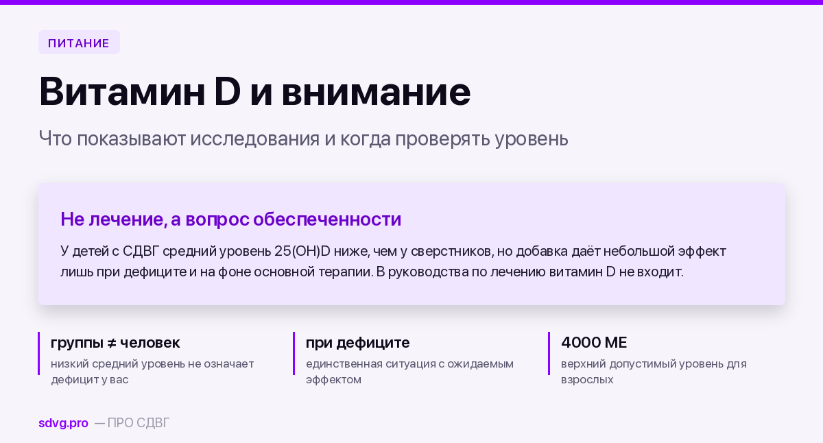 Витамин D и внимание при СДВГ: что показывают данные 2 Витамин D и внимание при СДВГ: что показывают данные