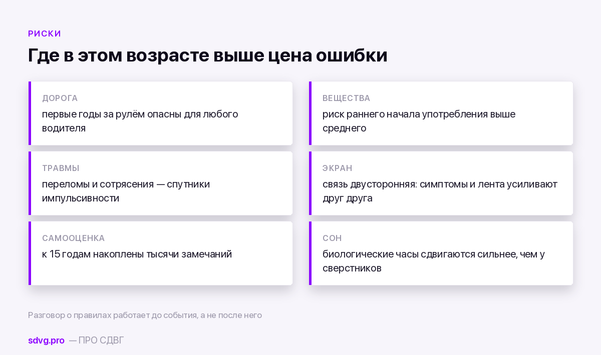 Зоны риска подросткового возраста при СДВГ