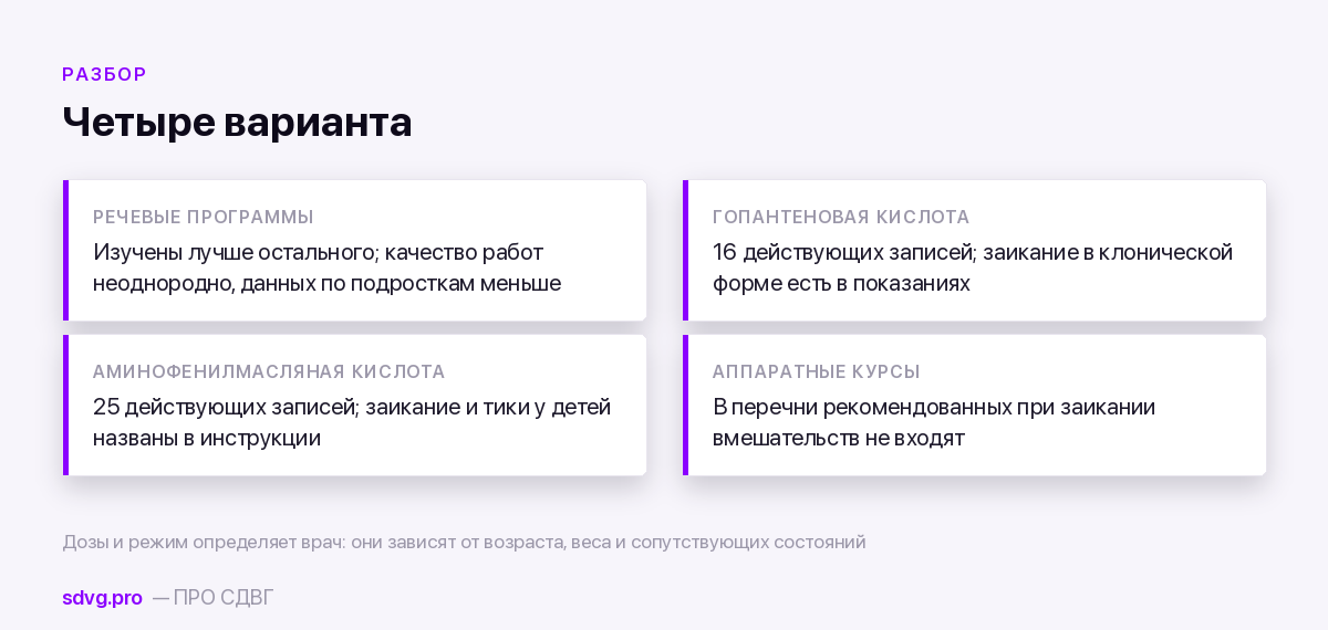 Заикание у ребёнка с СДВГ: чем лечат в России и что доказано 3 Что известно о каждом варианте помощи при заикании