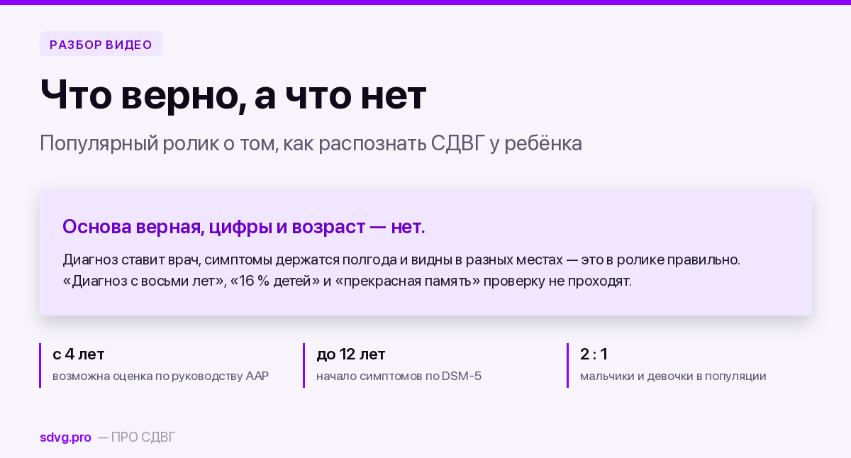 Обложка разбора популярного видео о СДВГ у ребёнка