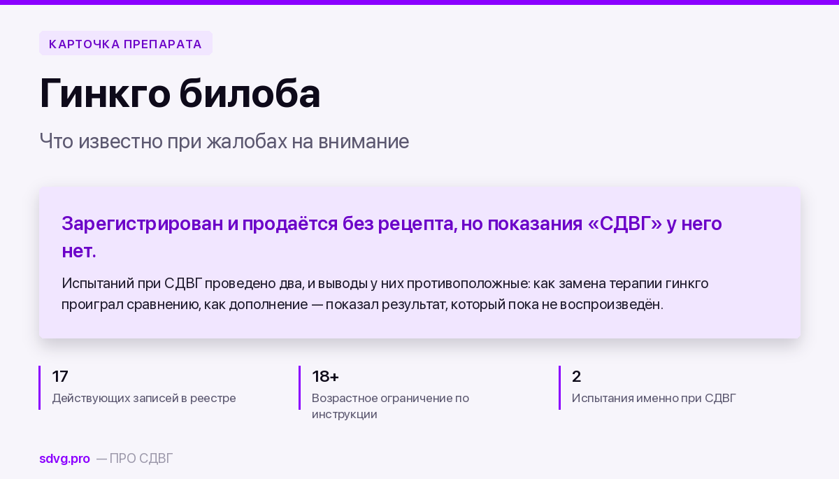 Гинкго билоба при СДВГ: что известно и что зарегистрировано