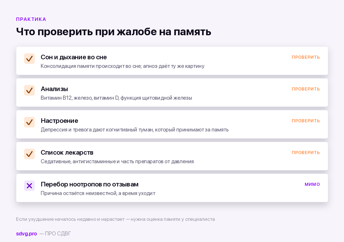 «Таблетки для памяти»: что показывают исследования 4 Проверяемые причины ухудшения памяти