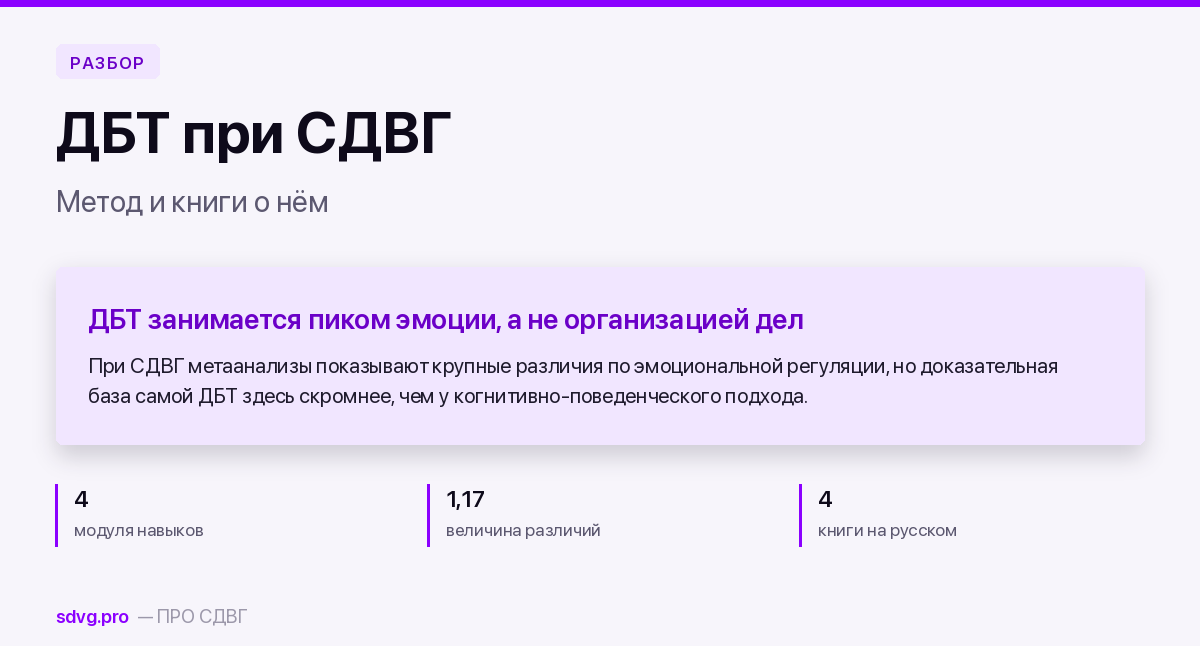 Обложка материала о книгах по ДБТ при СДВГ