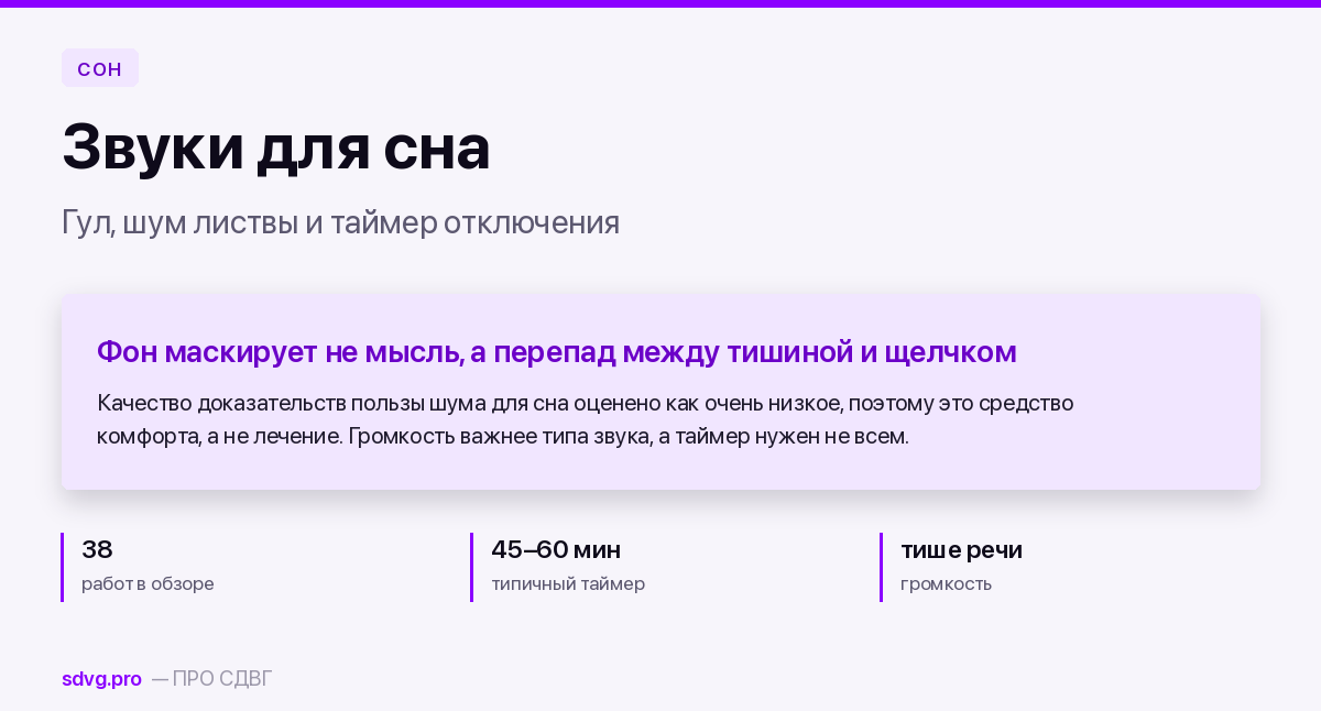 Обложка материала о звуках для сна при СДВГ