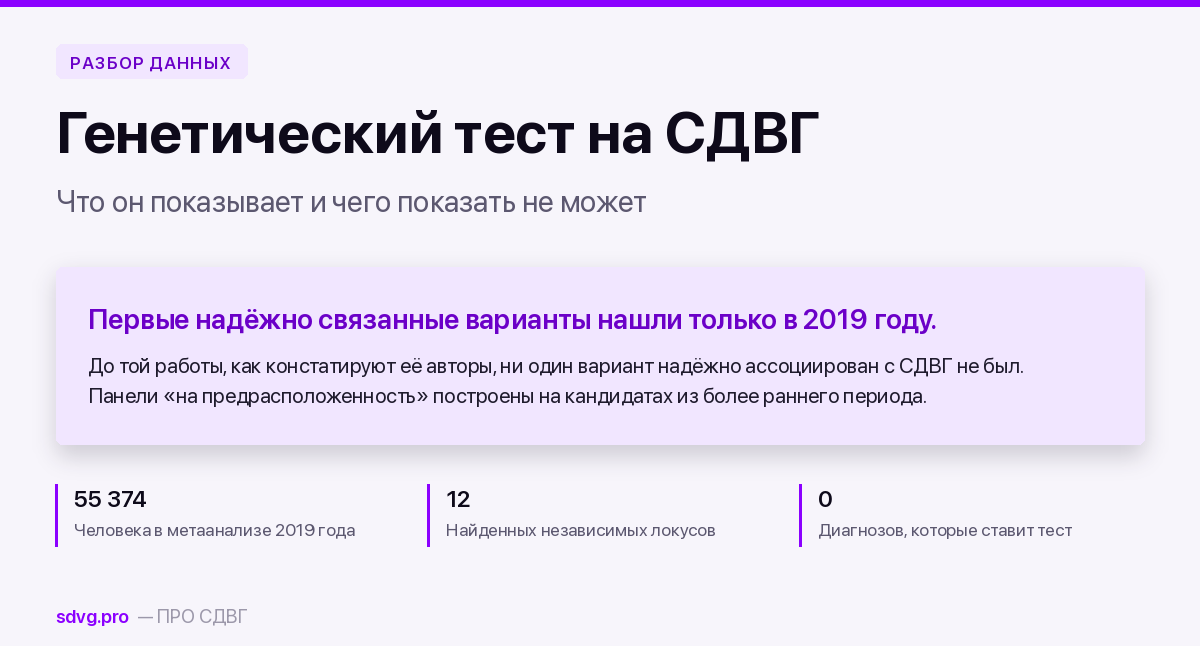 Генетический тест на СДВГ: что продают лаборатории и что он показывает 2 Генетический тест на СДВГ: что он показывает на самом деле