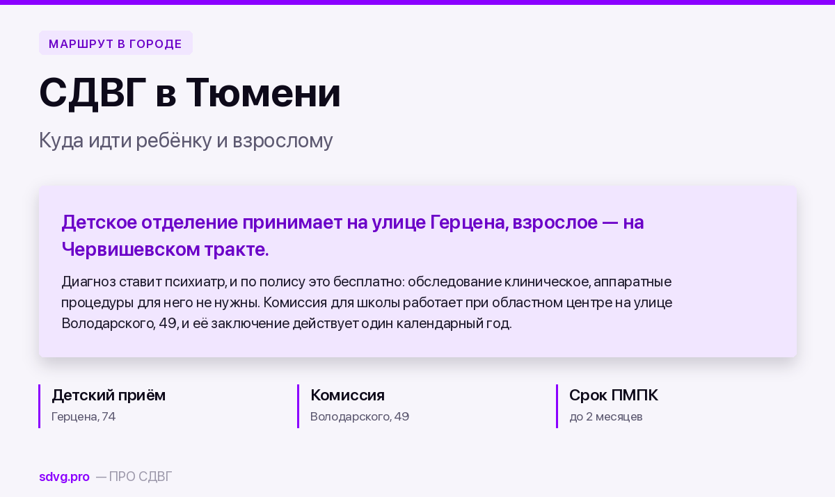 СДВГ в Тюмени: куда идти и что доступно 2 Обложка: маршрут при СДВГ в Тюмени