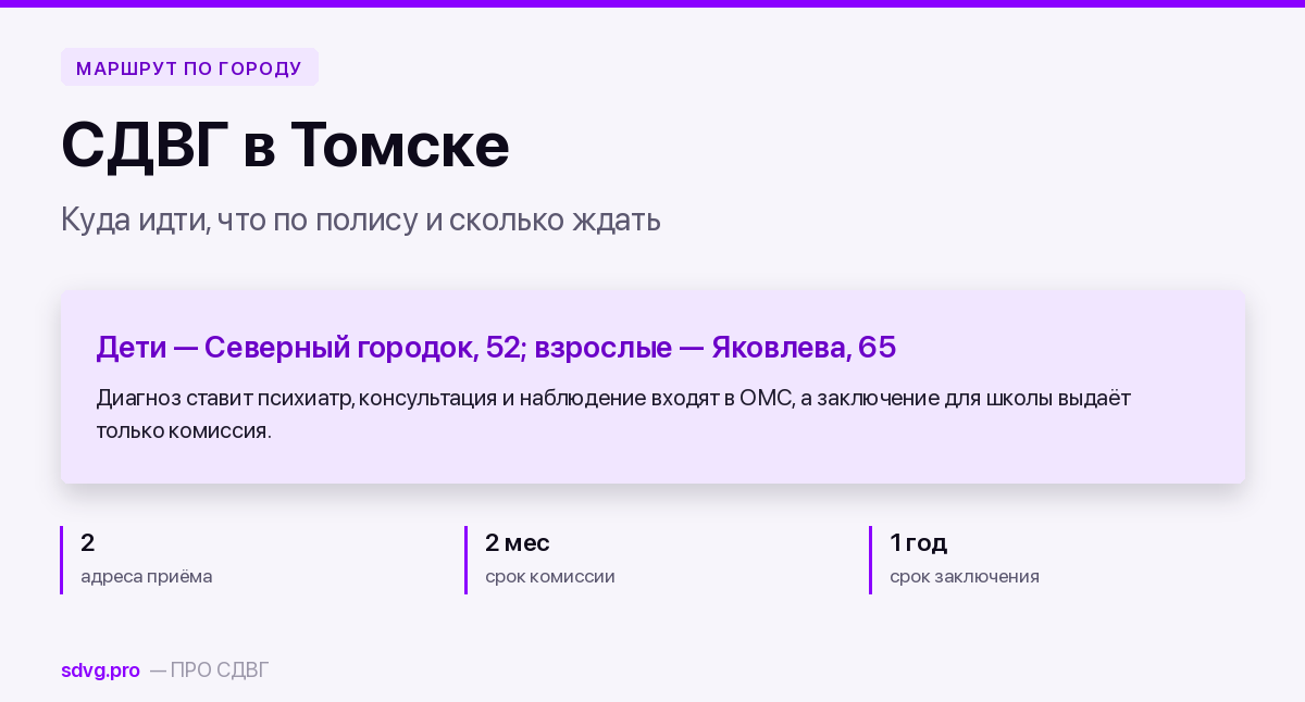 Обложка материала о маршруте при СДВГ в Томске