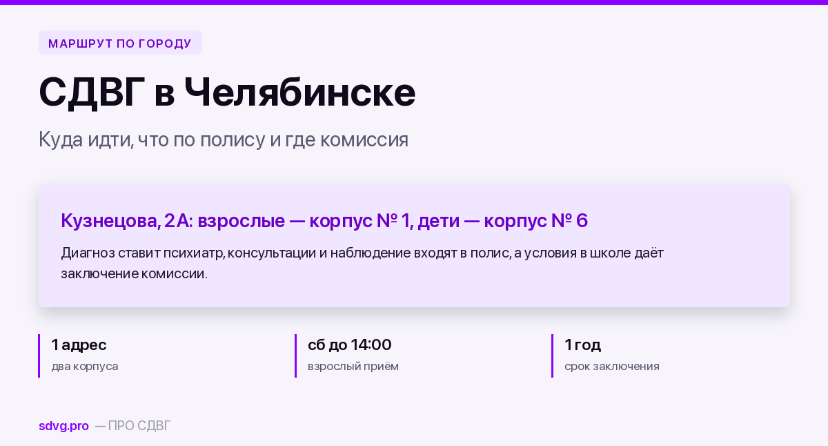 Обложка материала о маршруте при СДВГ в Челябинске