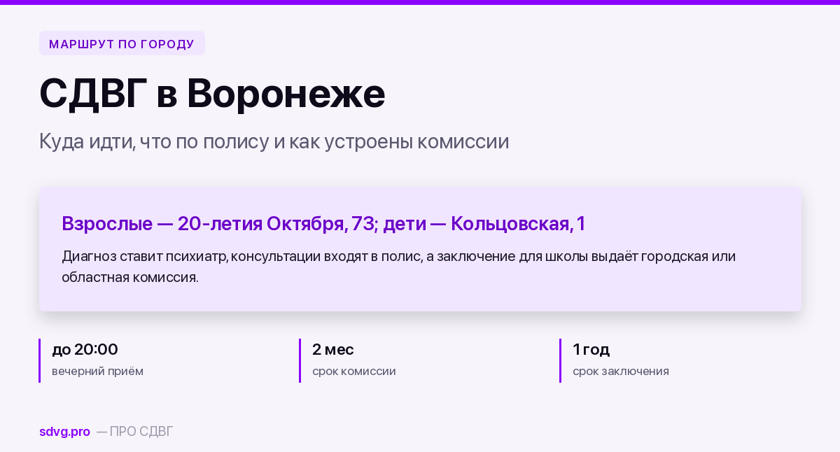 Обложка материала о маршруте при СДВГ в Воронеже