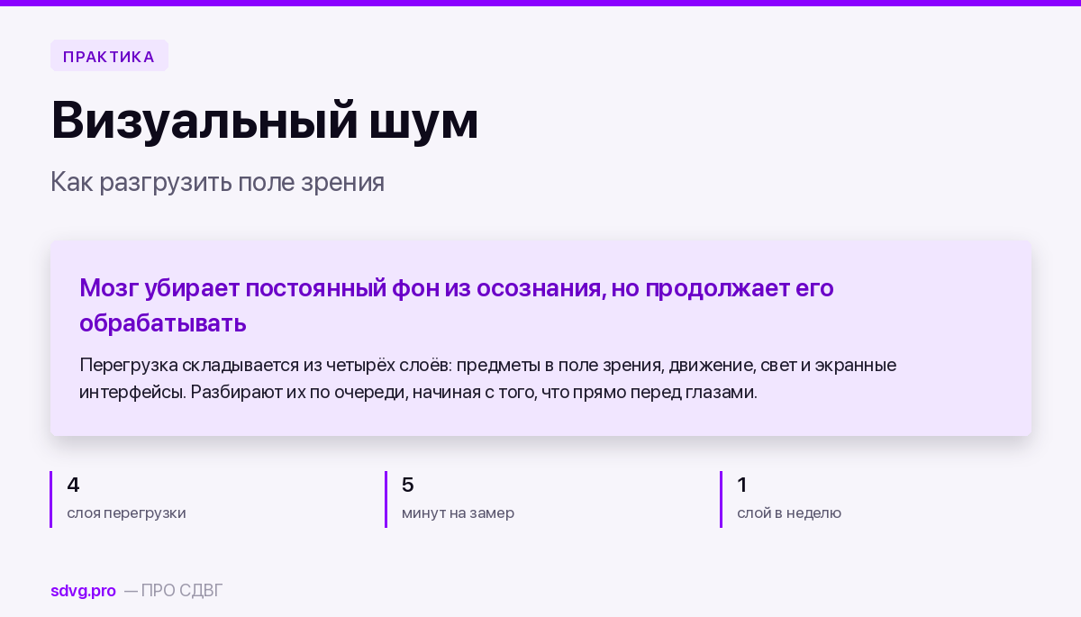 Визуальный шум и СДВГ: как разгрузить глаза 2 Обложка материала о визуальном шуме при СДВГ