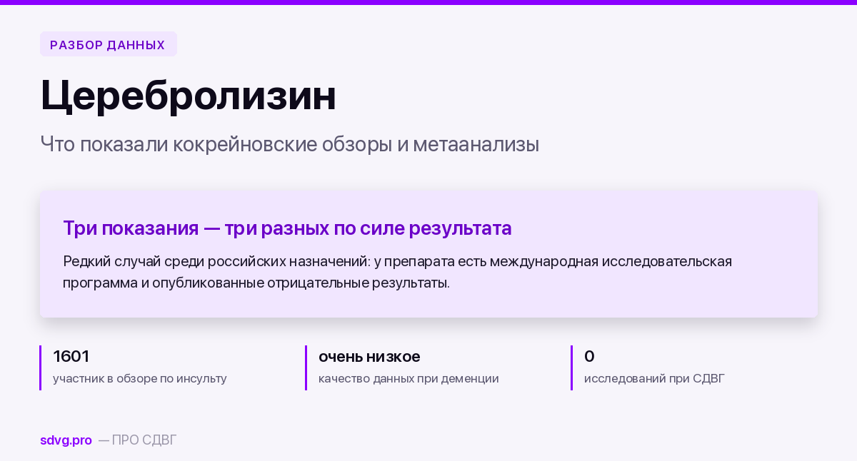 Церебролизин: результаты обзоров по трём показаниям