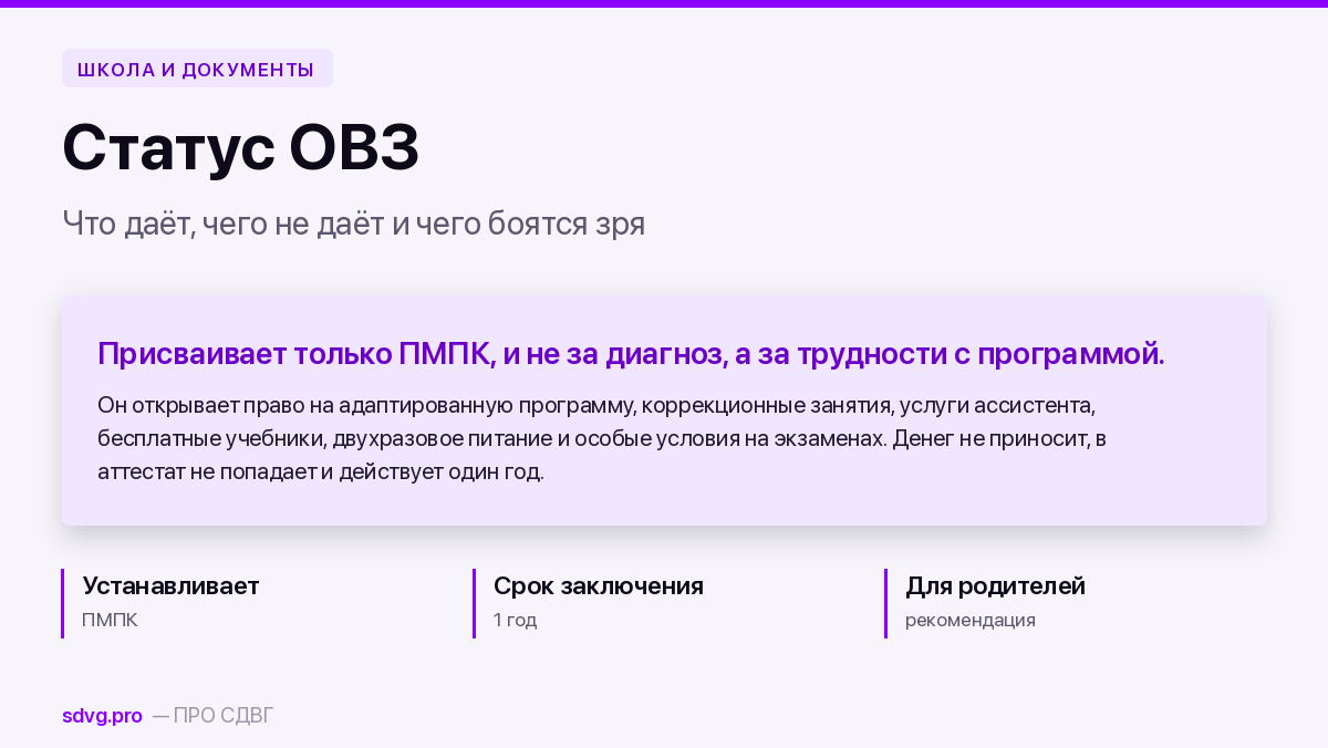 Обложка: что даёт статус ОВЗ и чего не даёт